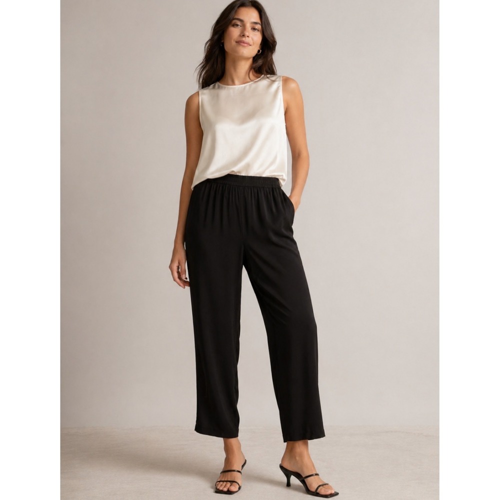 Lily Silk 100% Pure Mulberry Silk Black Pants Womens Size 16 or 33 Pockets Light